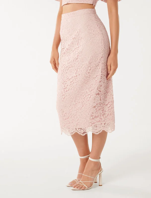 forever new  JEMMA Lacy Elastic Waist Midi Skirt for Women | Best Price UAE